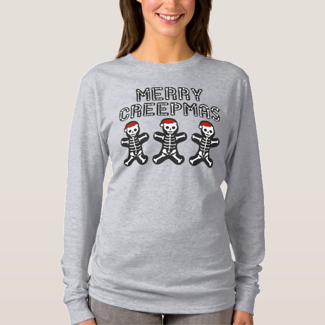 Merry Creepmas Skeleton Gingerbread Men T Shirt (Framsida)