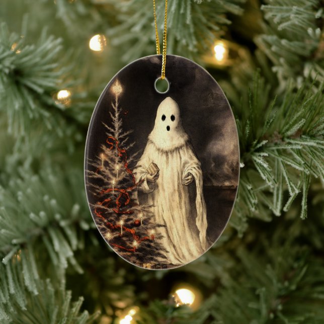 Merry Creepmas Spooky Ghost Gothic Vintage Julgransprydnad Keramik (Träd)