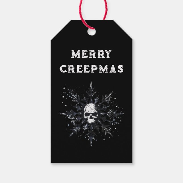 Merry Creepmas Spooky Gothic Snowflake Presentetikett (Framsidan)