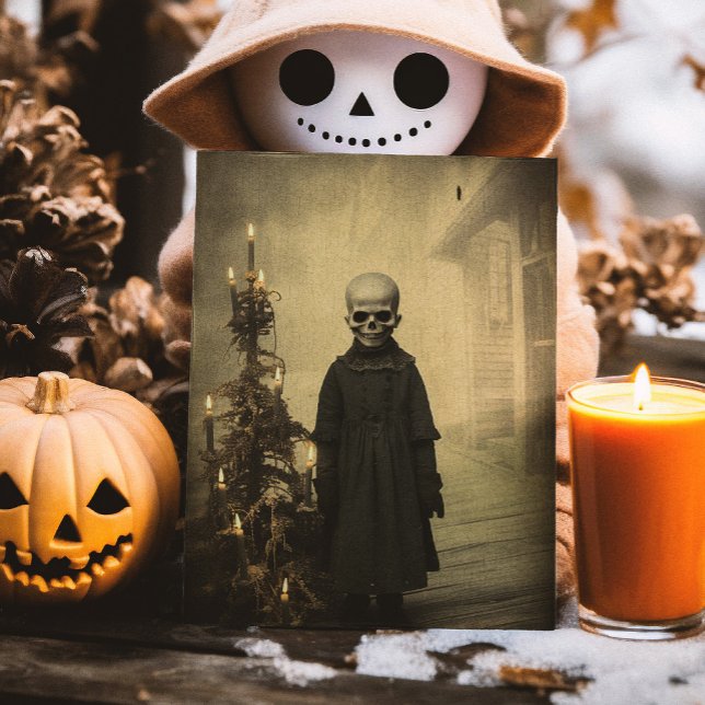 Merry Creepmas Spooky Skeleton Gothic Vintage Vykort (Skapare uppladdad)