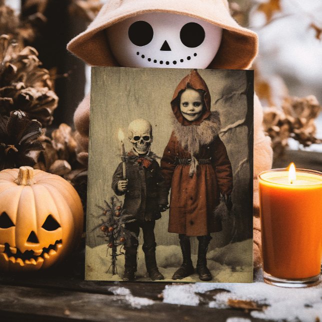 Merry Creepmas Spooky Skeletons Gothic Vintage Vykort (Skapare uppladdad)