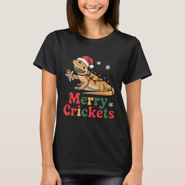 Merry Crickets Lizard Christmas Lights T Shirt (Framsida)