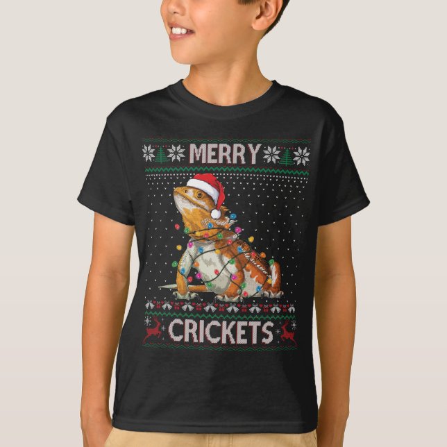 Merry Cricks Bearded Dragon Ugly Sweater Christm T Shirt (Framsida)