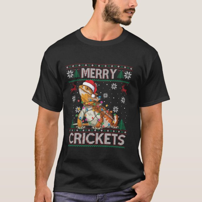 Merry Cricks Bearded Dragon Ugly Sweater Christm T Shirt (Framsida)