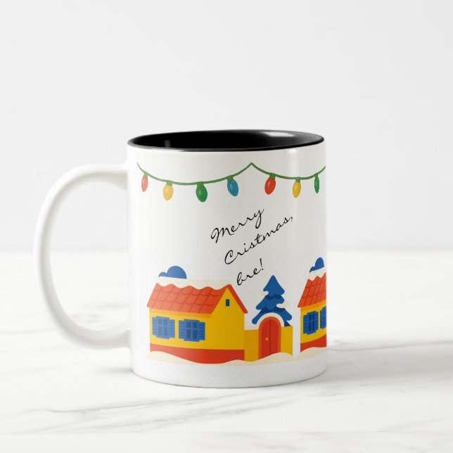Merry Cristmas, Bre! Village Romanian House  Två-Tonad Mugg (Vänster)