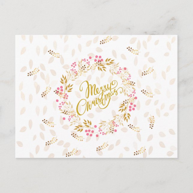 Merry Cristmas Wandein i Guld och Red Helg Vykort (Framsida)