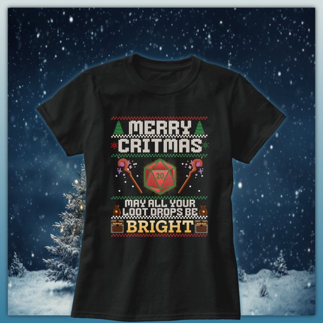 Merry Critmas Loot Drop | Healer Ugly Sweater T Shirt (Skapare uppladdad)