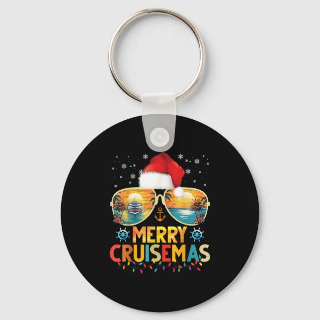 Merry Cruisemas Santa Hat Retro Cruise Ship Christ Nyckelring (Framsida)