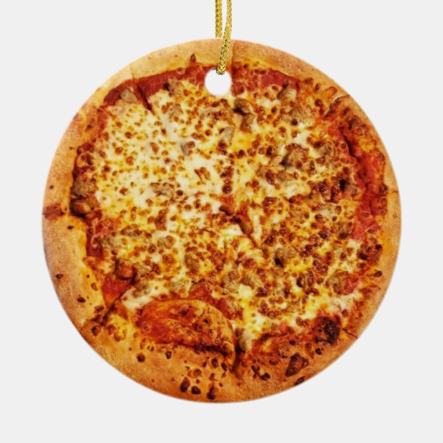 Merry Crustmas Deep Dish Cheese Sause Pizza Julgransprydnad Keramik (Framsidan)