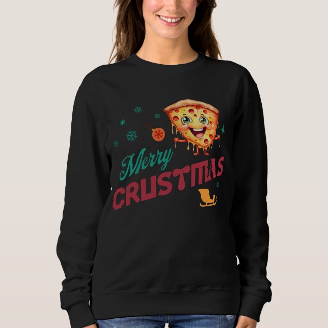 Merry Crustmas Funny jul Pizza Älskare Julafton T Shirt (Framsida)