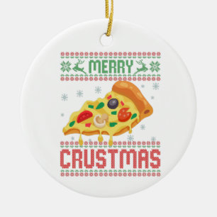 Merry Crustmas Funny jul Pizza Ugly Sweater Julgransprydnad Keramik