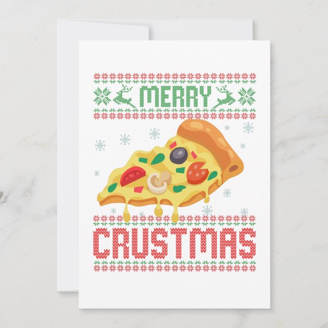 Merry Crustmas Funny jul Pizza Ugly Sweater Tack Kort (Framsida)