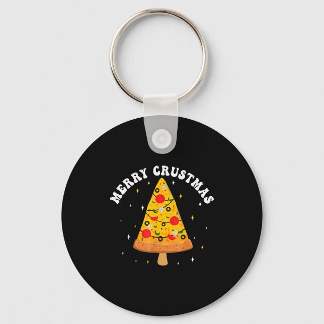 Merry Crustmas Funny Zza Slice Christmas Tree Zza  Nyckelring (Framsida)