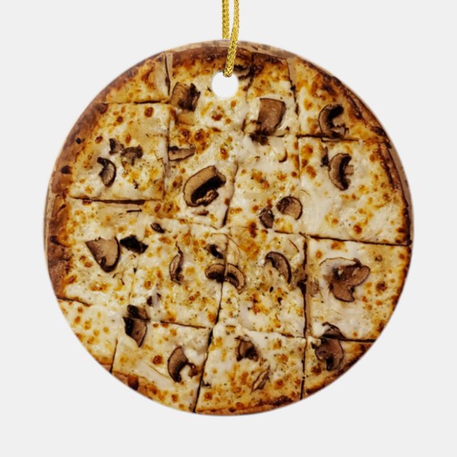 Merry Crustmas Mushroom Pizza Julgransprydnad Keramik (Framsidan)