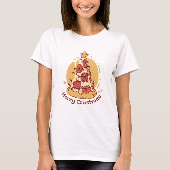 Merry Crustmas Pizza Humor T Shirt (Framsida)