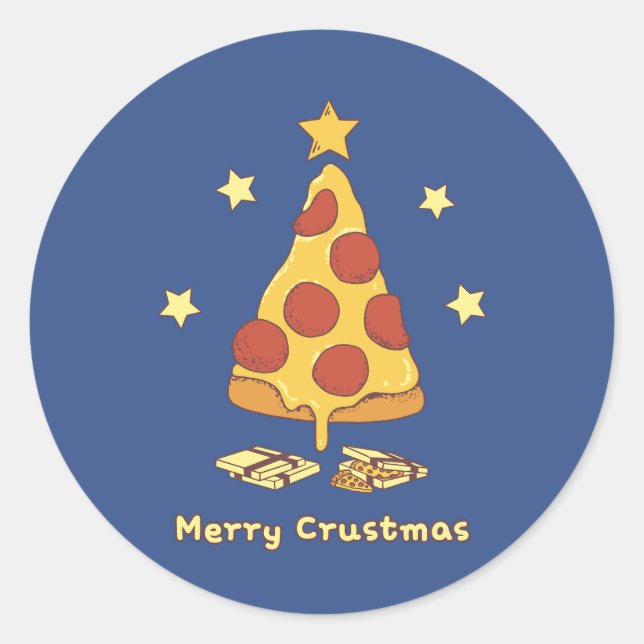 Merry Crustmas - Pizza-julen Runt Klistermärke (Framsida)
