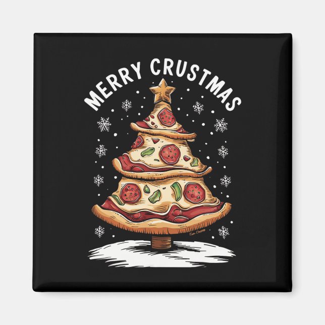 Merry Crustmas Pizza Julgran Julafton Funny Piz Magnet (Framsidan)