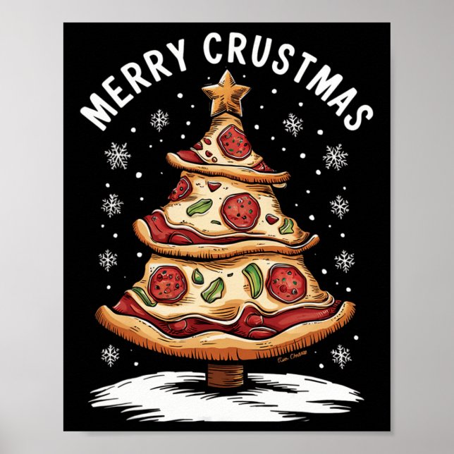 Merry Crustmas Pizza Julgran Julafton Funny Piz Poster (Framsidan)