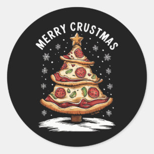 Merry Crustmas Pizza Julgran Julafton Funny Piz Runt Klistermärke