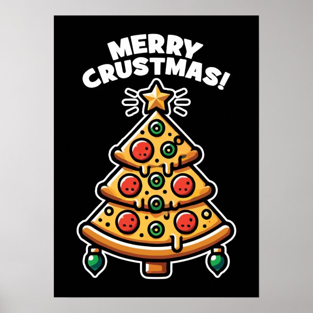 Merry Crustmas Pizza Träd - Nyj jul Poster (Framsidan)