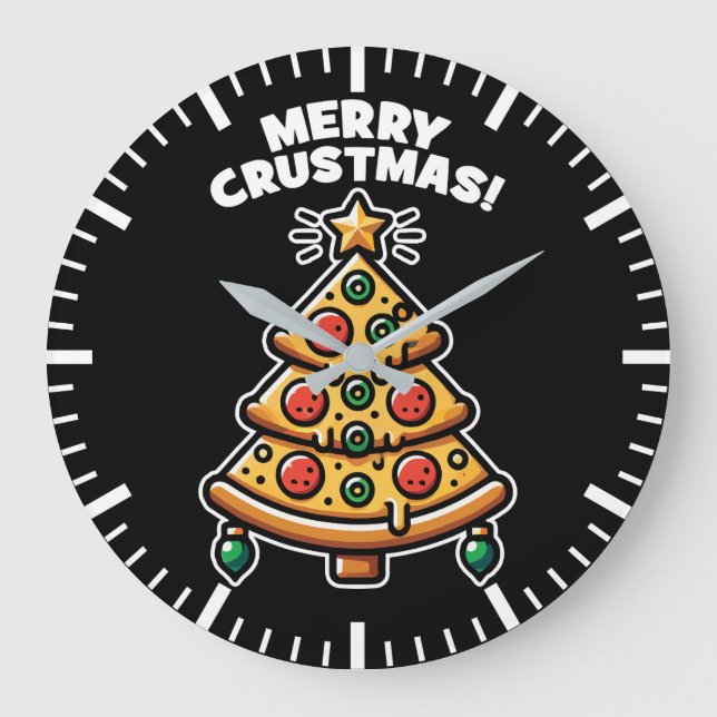 Merry Crustmas Pizza Träd - Nyj jul Stor Klocka (Framsida)