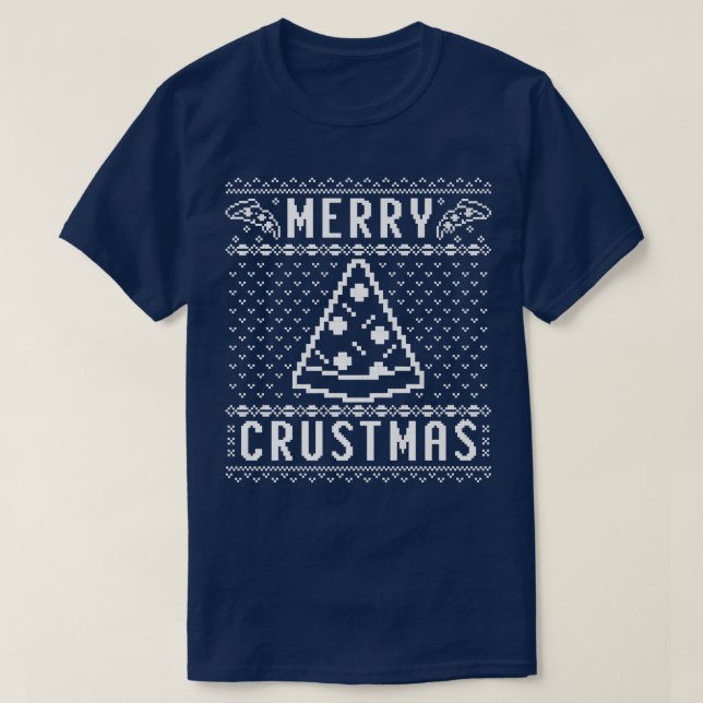 Merry Crustmas Pizza Ugly jul Sweater White T Shirt (Design framsida)