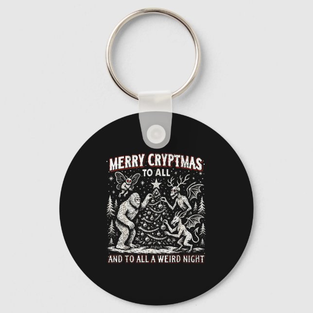 Merry Cryptmas Weird Night Cryptid Holiday Art  Nyckelring (Framsida)