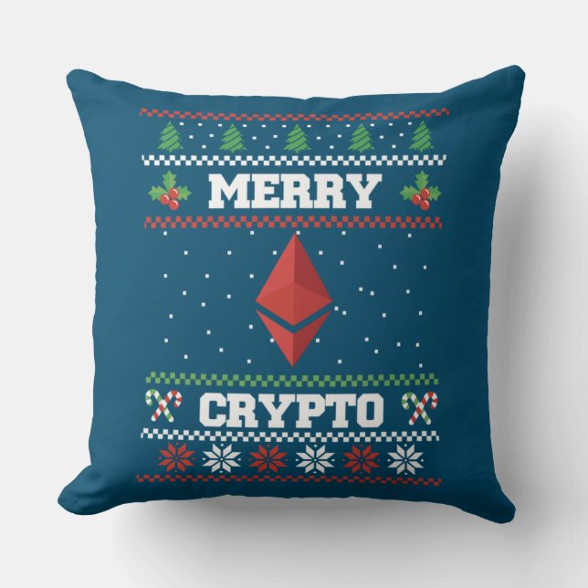 Merry Crypto Ethereum Ugly Christmas Sweater Kudde (Framsida)