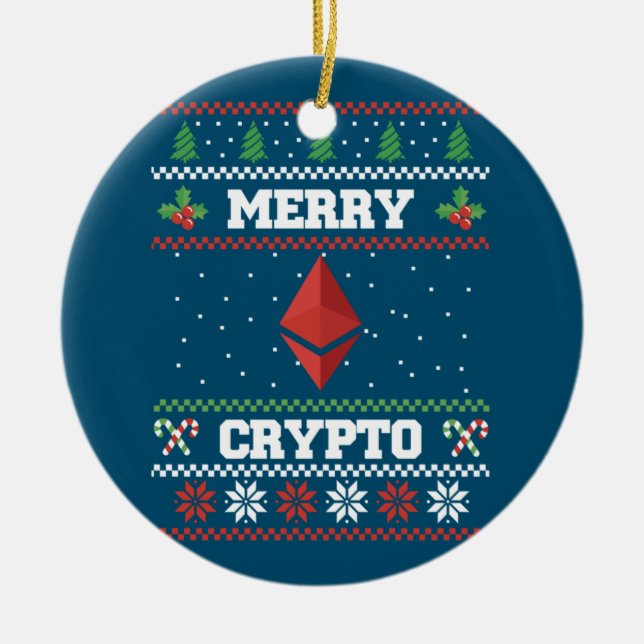 Merry Crypto Etherum Ugly jul Sweater Julgransprydnad Keramik (Framsidan)