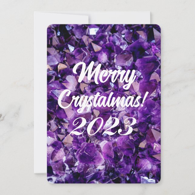 Merry Crystalmas 2023 Lila Amethyst Crystal Julkort (Framsida)