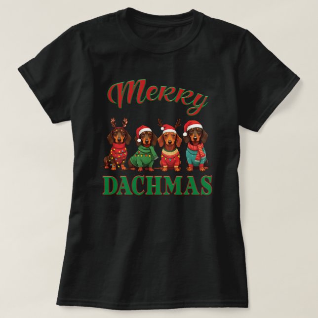 Merry Dachmas: Festive Dachshund T Shirt (Design framsida)