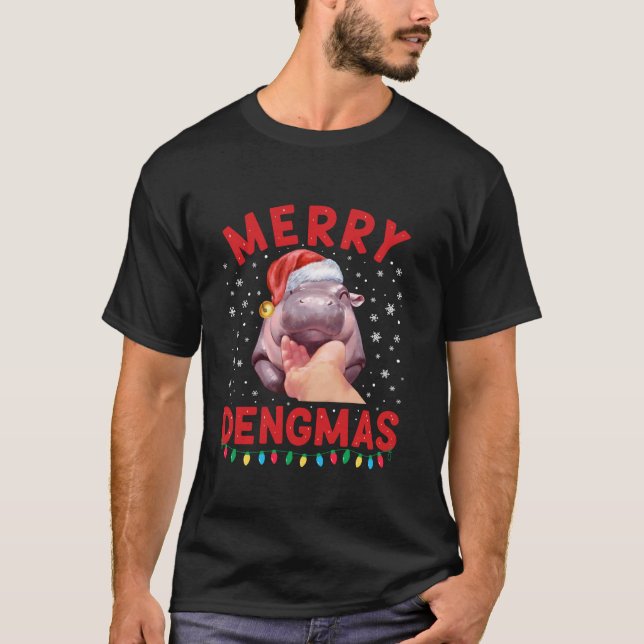 Merry Dengmas Moo Deng jul Hippo Pigmy Santa T Shirt (Framsida)