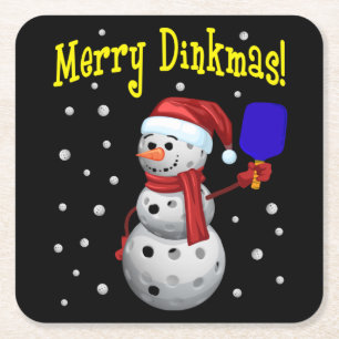 Merry Dinkmas - Pickleball Snögubbe Underlägg Papper Kvadrat