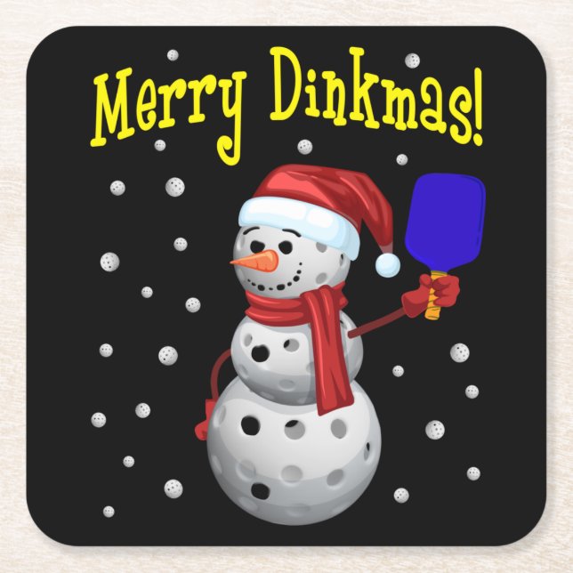 Merry Dinkmas - Pickleball Snögubbe Underlägg Papper Kvadrat (Framsidan)