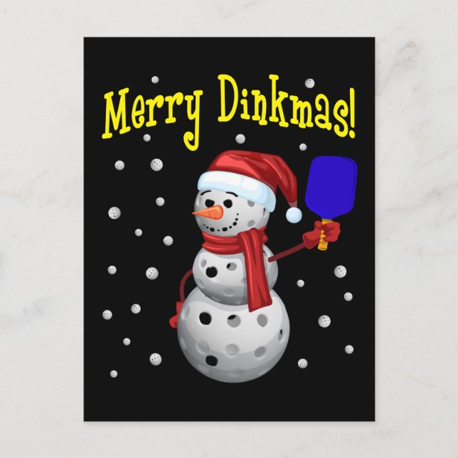 Merry Dinkmas - Pickleball Snögubbe Vykort (Framsida)