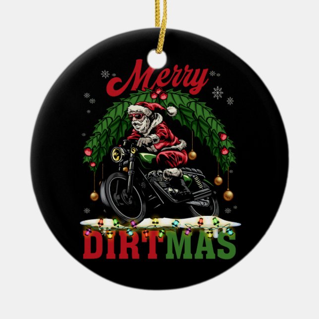 Merry Dirtmas jul Ljus Santa Riding Dirt B Julgransprydnad Keramik (Framsidan)