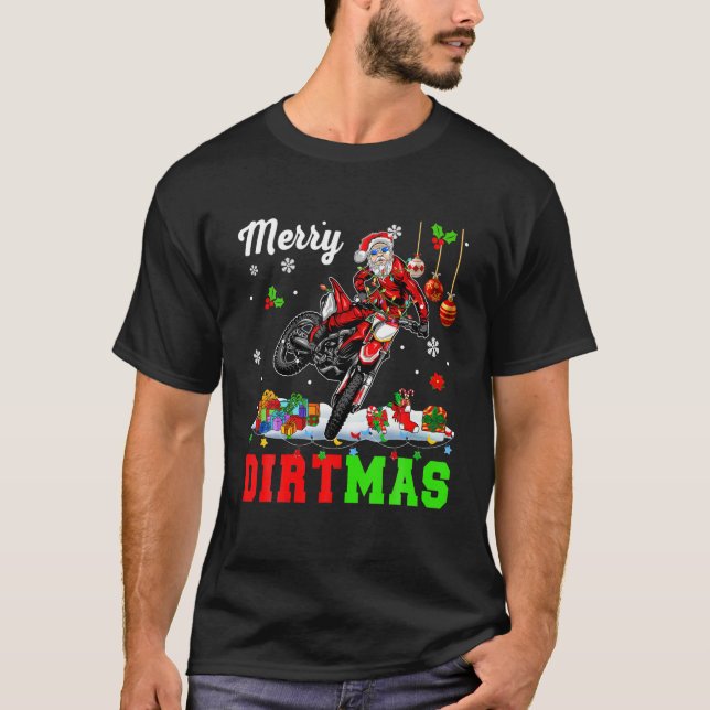 Merry Dirtmas jul Ljus Santa Riding Dirt B T Shirt (Framsida)