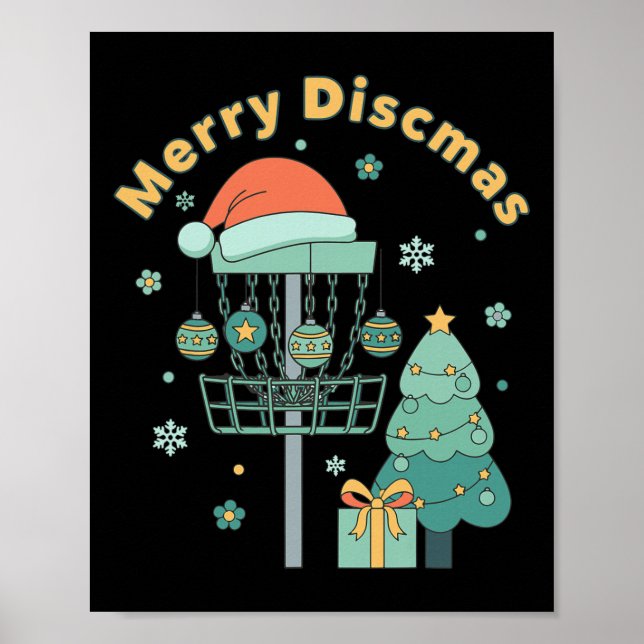 Merry Discmas Funny Disc Golf Basket Christmas Tre Poster (Framsidan)