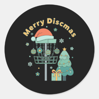 Merry Discmas Funny Disc Golf Basket Christmas Tre Runt Klistermärke