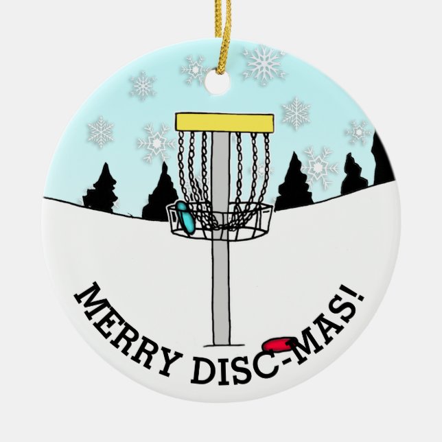 Merry Disk-Mas Funny Disk Golf jul Ceramic O Julgransprydnad Keramik (Framsidan)