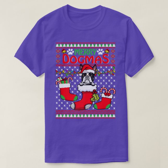 Merry Dogmas Boston Terrier Hund Funny Ugly Christ T Shirt (Design framsida)