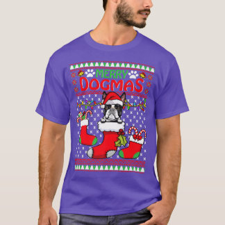 Merry Dogmas Boston Terrier Hund Funny Ugly Christ T Shirt