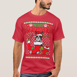 Merry Dogmas Boston Terrier Hund Funny Ugly Christ T Shirt