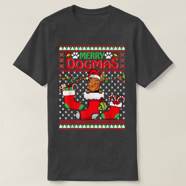 Merry Dogmas Doberman Hund Funny Ugly jul Xma T Shirt (Design framsida)