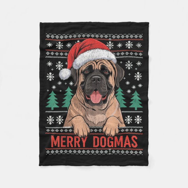 Merry Dogmas Funny Dog Santa Hat Christmas Xmas  Fleecefilt (Framsidan)