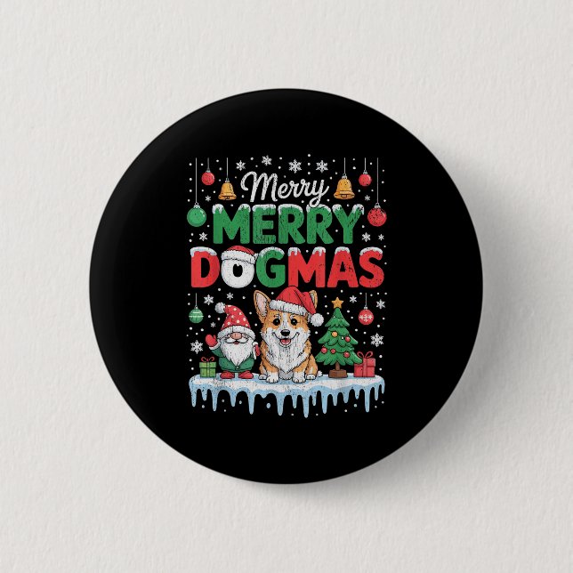 Merry Dogmas Funny Dog Santa Hat Christmas Xmas  Knapp (Framsida)