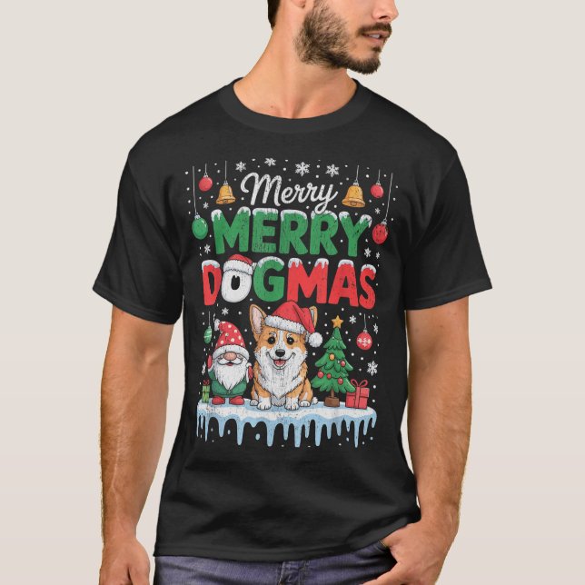 Merry Dogmas Funny Dog Santa Hat Christmas Xmas  T Shirt (Framsida)