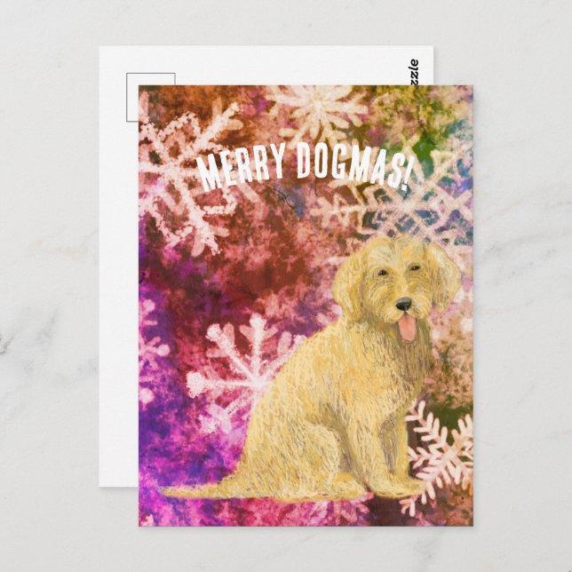Merry Dogmas Golden Doodle  Postcard Vykort (Fram/baksida)