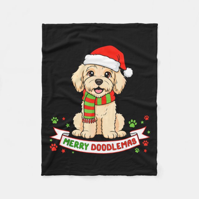 Merry Doodlemas Goldendoodle Christmas Doodle Dog  Fleecefilt (Framsidan)
