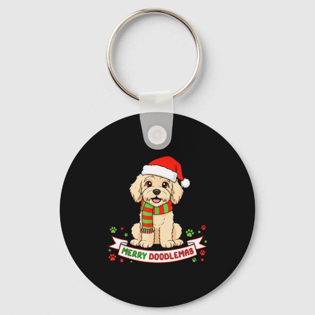 Merry Doodlemas Goldendoodle Christmas Doodle Dog  Nyckelring (Framsida)